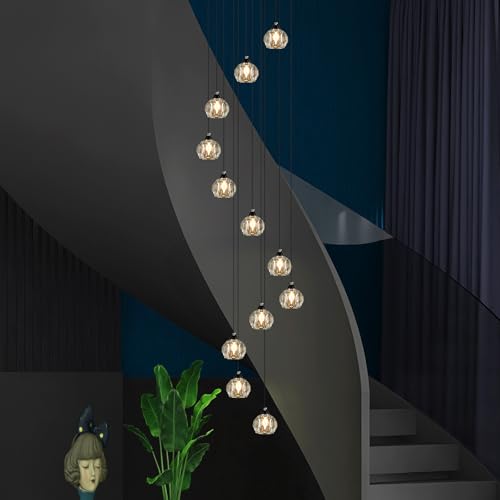 Weesalife Crystal Chandeliers for Staircases, 12-Light Black Modern Chandeliers for