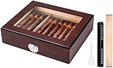 Cigar Humidor Box with Humidifier,Hygrometer and Movable Divider,Clear-Top Visible Desktop Cedar Storage Case Holds 10-25 Cigars