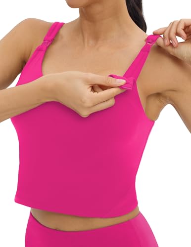 Image of Foucome Womens Nursing Bras for Breastfeeding Maternity Tank Tops Crop Top with Built in Bra Longline Workout Sports Bra