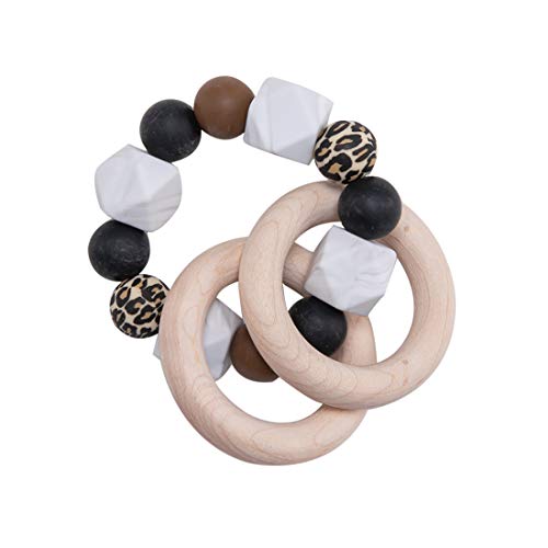 Image of Baby Toys, Baby Ring Wooden Baby Nursing Bracelet for Infant Baby, Leopard Print