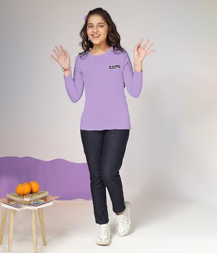 Image of KYDA KIDS Girl's 100% Cotton Antibacterial Full Sleeve Solid T-Shirt (Pack of 1)