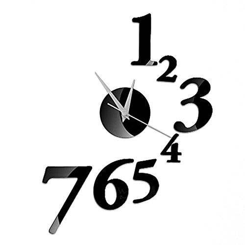 Wall Clock DIY Made of Acrylic Material, Numbers, Looks Like Mirror, Modern Design, for Home Living Room Bedroom Kitchen Baby Child Novelty Luxury Crystal Wall Silent Watch Extra Large, New, Black