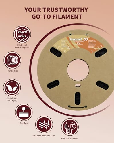 Image of DURAMIC 3D TPU Filament 1.75mm Black, TPU Flexible Filament 95A, Soft TPU 3D Printing Filament, 1kg Spool, Dimensional Accuracy + /- 0.05mm, Black 1 Pack