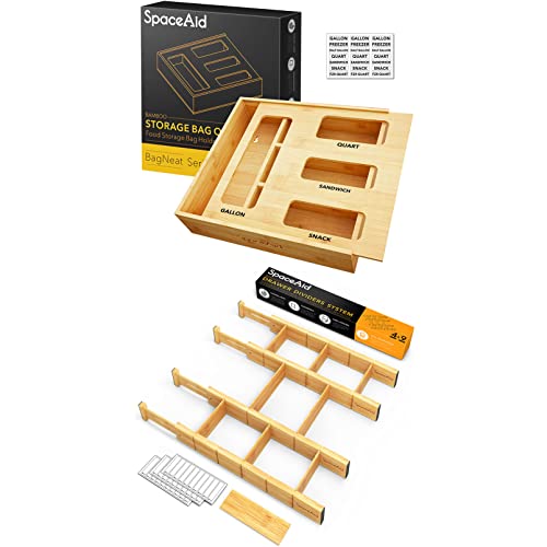 SpaceAid-Bag-Storage-Organizer-1-Box-4-Slots-SpaceAid-Bamboo-Drawer-Dividers-with-Inserts SpaceAid Bag Storage Organizer (1 Box 4 Slots), SpaceAid Bamboo Drawer Dividers with Inserts - Image 1