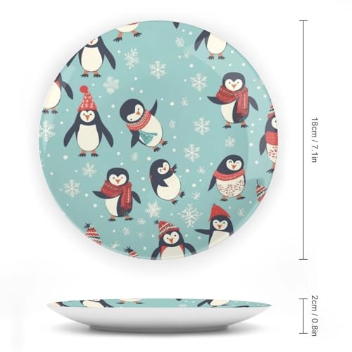 Plato decorativo de porcelana con pingüinos navideños 7 pulg miniatura 2