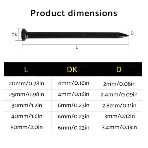 SHUNCHG 100 Stück 25mm Stahlnägel Nägel für Betonwände Holzarbeiten Ziegelstein,Bildernägel Nails Verzinkt Kohlenstoffstahl Schwarz Universeller Einsatz im Innen- und Außenbereich