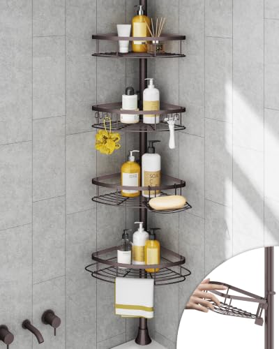 SEIRIONE Rustproof Shower Corner Caddy Organizer for Bathroom, Tension Pole with 4 Baskets, for...