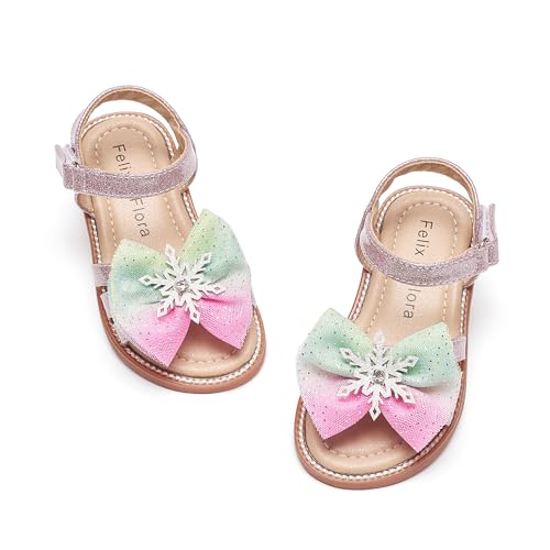 Image of Felix & Flora Toddler Girl Sandals -Flower Girl Dress Shoes Open Toe Little Kid Flats
