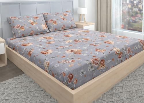 Image of BEVI - Home Super Fabric 300 TC Microfiber Single Bedsheet Without Pillow Cover - Printed Grey Flower - Size 60x90 inches