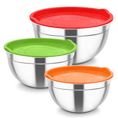 TeamFar Mixing Bowls, Stainless Steel Nesting Salad Bowls & Airtight Lids