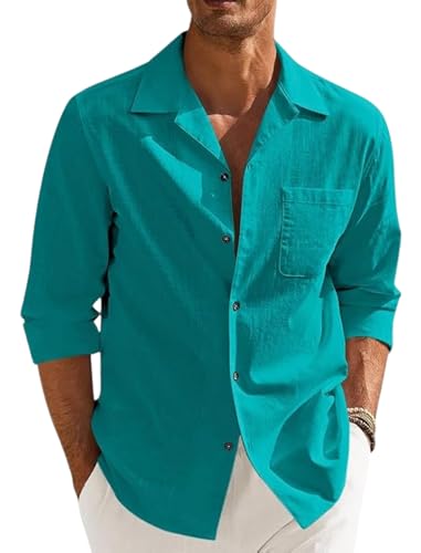 Image of Combo of Men's Casual Cotton Blend Shirt || Long Sleeve Button Down with Spread Collar | Lightweight Breathable Fabric | Stylish Solid Shirt for Beach, Office & Everyday Wear Pack of 2