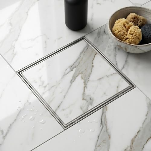 Image of ARQUIN Tile Insert Floor Drain 5x5 Inch Invisible Bathroom Drain 304 Grade Stainless Steel Jali Floor Drainer with Anti-Cockroach Trap | Square Drainer for Bathrooms 1 mm Thickness