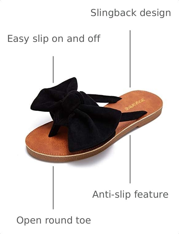 Image of FISACE Womens Bow Flat Sandals Flip Flops Slide Sandals Summer Beach Shoes