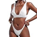 ZAFUL Women's Sexy Push-up Bandage Bikini Swimsuits Cheeky Two Pieces Swimwear Solid White