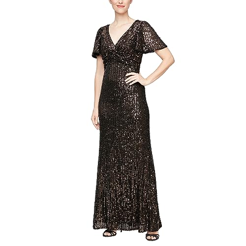 Image of Alex Evenings Women's Long Stretch Sequin Bodice Mother of The Bride Dress with Empire Waist (Petite and Regular Sizes)