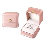 iSuperb Juego de 2 cajas de anillo rosa para propuesta de anillos para parejas, compromisos, joyas, caja de regalo de cuero sintético, para joyería de boda (caja de anillo rosa)
