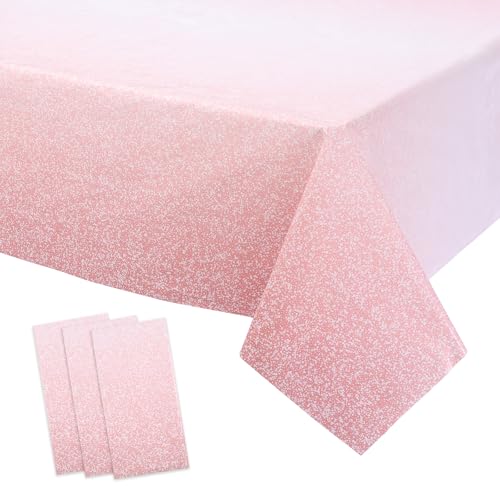 Kesfey 3 Packs Ombre Rose Gold Tablecloth 54 x 108 Inch Gradient Pastel Rose Gold Sequin Table Cloths Rectangle Disposable Plastic Rose Gold Sprinkle Glitter Table Cover for Birthday Party Decorations by Kesfey - Used condition - US$8.61