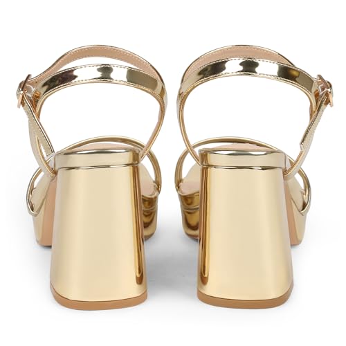 JOY IN LOVE Platform Heels for Women 3.5 Inch Chunky Block Heel Ankle Strap Sandals4