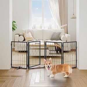 Dog Gate Indoor, 4 Panels Freestanding Pet Gate with Door Walk Through, 62.9 Inch Folding Dog Fences for Stairs, Doorway, Pet Puppy Safety Fence with Support Feet, Black DGHB26801 Dog Gate Indoor 4 Panels Freestanding Pet Gate with Door Walk Through 629 Inch Folding Dog Fences for Stairs Doorway Pet Puppy Safety Fence with Support Feet Black DGHB26801
