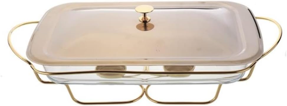 Hot Pot self-Service Food Warmer, Stainless Steel with lid and Oven Glass Heating Tray, Multifunctional Fish Grilling Stove, Gold.-Gold