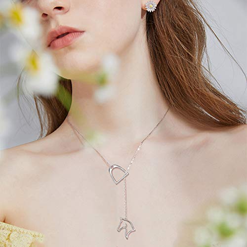S925 Sterling Silver Lucky Horseshoe Necklace Bee Necklace Y Chain Lariat Horse Stirrup Gift Jewelry for Women Adults4