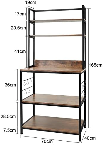 Dripex 5-Tier Kitchen Baker's Rack with 10 Hooks Microwave Oven Stand Spices Utensils Kitchen Utility Storage Shelf Free Standing Industrial Organizer
