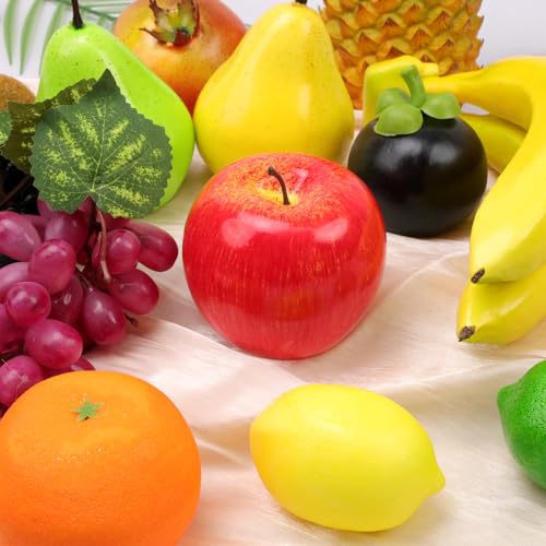 13 PCS Plastic Fruit for Decor - Artificial Fake Fruit Set with Lifelike Pineapple,Banana,Grapes,Lemon,Orange, Apple,Pomegranate,Pear - Home Kitchen Party Table Centerpiece Decoration
