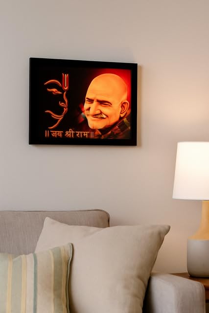 AFAST Neem Karoli Baba LED Light Box with Jai Shree Ram Text | Color Changing Night Lamp with Printed Acrylic Panel & Wooden | Wall & Tabletop Décor, Size- 15.5 X 3.5 X 10 CM, Auto Change Light Color-picture-10