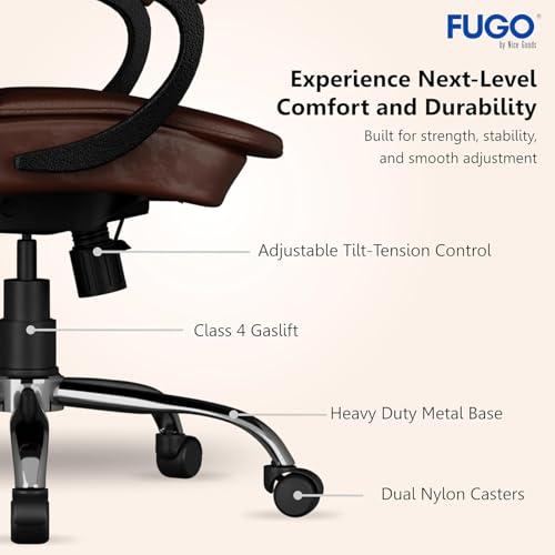 Image of FUGO FG233 Ergonomic Medium Back Office Chair with 3-Year Warranty, Adjustable Height, Cushioned Back&Seat, Tilting Mechanism, Heavy-Duty Metal Base, Dual Nylon Casters-Ideal for Work,Study (Brown)