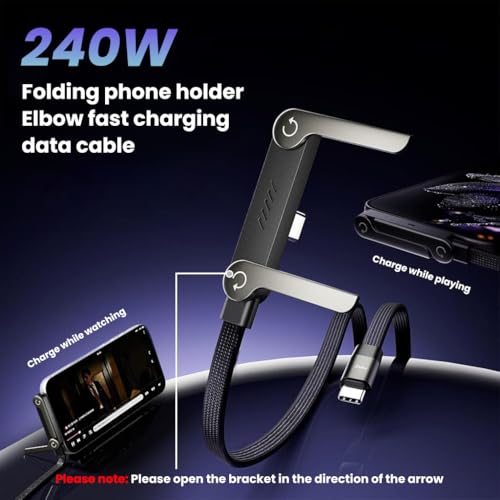Image of Verilux PD 240W Type C Cable Fast Charging with Stand, 6.6Ft Nylon C Type Charger Cable with 480MBPS Data Transfer, C Type Cable Right Angle for iPhone 17 /17 Pro /17 Por Max /16 /15, Galaxy S25 /S24