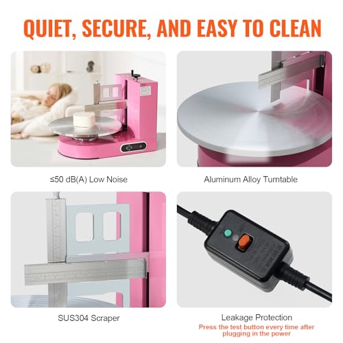 Image of VEVOR Cake Decorating Machine, Cake Cream Spreading Coating Smearing Machine, Low Noise Cake Frosting Machine, Turntable with Adjustable Scraper, for 4 inch to 16 inch Cake, 25-320RPM Rotating Speed, Pink