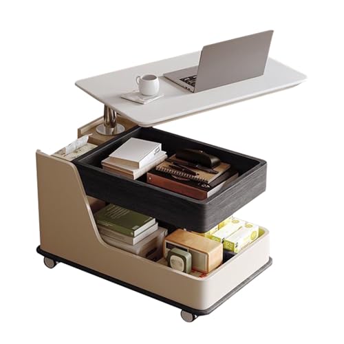 Moderna mesa de centro elevable con almacenamiento oculto y mesa auxiliar móvil, mesita de noche portátil con ruedas giratorias para un uso versátil como mesa auxiliar de sofá, bandeja de TV o carrito