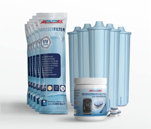 10 cartuchos de filtro de agua compatibles con Jura Claris Blue 10 unidades, incluye pastillas de limpieza de 2 fases (40 pastillas) Cover