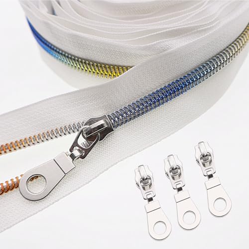 YIGUANXIN #5 10 Yards White Nylon Coil Zippers by The Yard Rainbow Teeth
