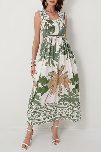 Image of Women Summer Boho Maxi Dress Casual Hawaiian Sleeveless Square Neck Beach Vacation Dresses