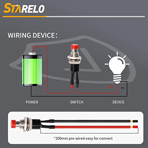 Starelo 10Pcs 7Mm Mini Momentary Push Button Switch 2Pin Spst Normally Open 1A 250V Ac With Pre-Soldered Wires(Red). #TOP4
