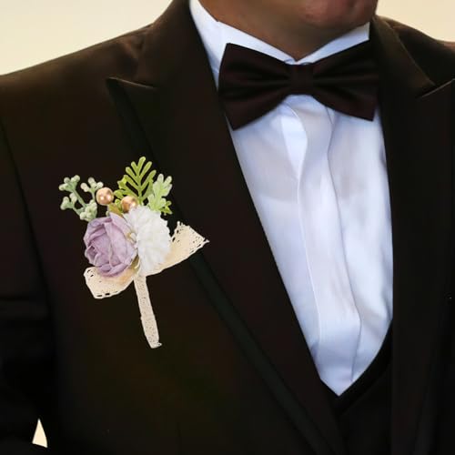 Boutonnières de mariage violettes résistantes et élégantes avec épingle de sûreté