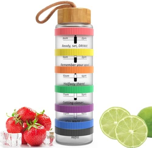 wemburly Glass Water Bottles 32 oz Motivational Water Bottles Cute Water Bottles For Women Borosilicate Glass Water Bottle With Silicone Sleeve