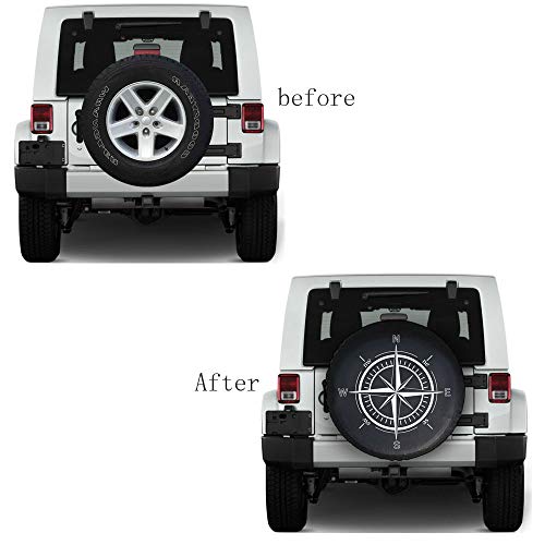 Spare Tire Cover,Weatherproof Vinyl Leather Wheel Cover for Jeep Wrangler Sahara,Hummer H3,Toyota FJ,Trailer, RV, SUV, Truck (32"-33" Compass Print) - Image 3