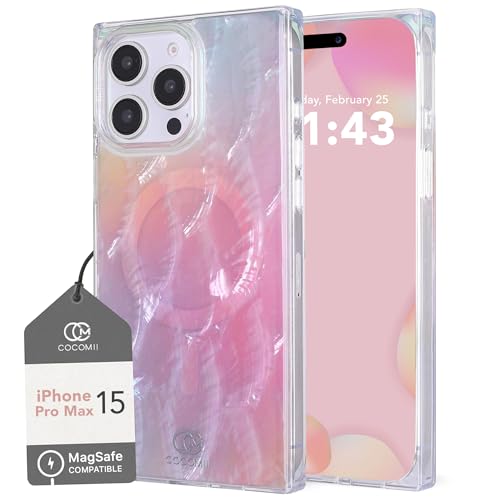 Image of COCOMII Rectangle for iPhone 15 Pro Max Case, Pink Real Mother of Pearl