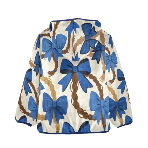Blue Bows on Braided Background Toddler Fleece Jacket Girl Boys Hooded Fleece Jacket Coat Warm Outwear Zip-up 3-10T2