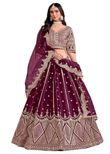 Lehenga brodé en soie exclusive pour femme modèle 11857