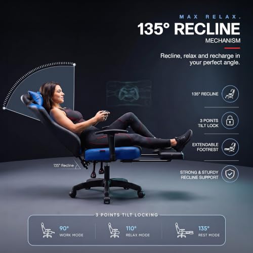 Image of DROGO Alpha-X Ergonomic Gaming Chair with Footrest | Premium PU Leather with 135 Recline | 2D Padded Armrests | Computer Chair for Study | Office Chairs for Work from Home with Neck Support (Blue)