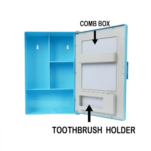 Image of PGen Small Size Mini Wall Mounted Mirror Storage Cabinet Organiser Shelf for Bathroom Kitchen Washbasin Dressing Room (Light Blue)