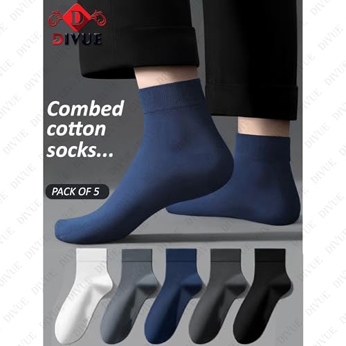 Image of VAIDUE Premium Cotton Ankle Length Socks for Men & Women | Odor-Free, Breathable, Soft & Durable | Multicolor Casual & Sports Wear | Pack of 5 Comfortable Everyday Unisex Socks