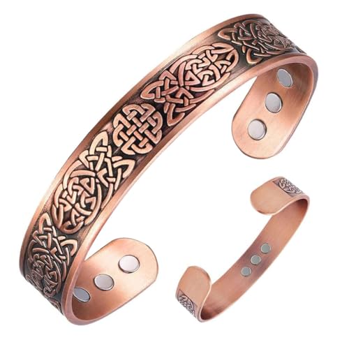 Braccialetti magnetici in rame per uomini e donne, 100% rame massiccio con 9 potenti magneti (ciascuno 3500 Gauss), confezione regalo inclusa