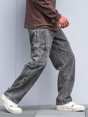 Image of URBAN POCKETS Jeans for Men | Denim Cargo Pants with Baggy Fit Utility Pockets & Streetwear Stitch Design (Cargo-U01-U02)