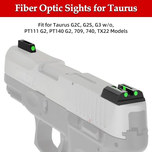 JORMIX No-Tritium Fiber Optic Sights for Taurus G2C, G2S, G3 w/o,PT111 G2, PT140 G2, 740, 709, TX22 Taurus G2S Sights Red Green Dot Fiber Optic Sights for Handguns Pistols with Assembly Tools (Green)