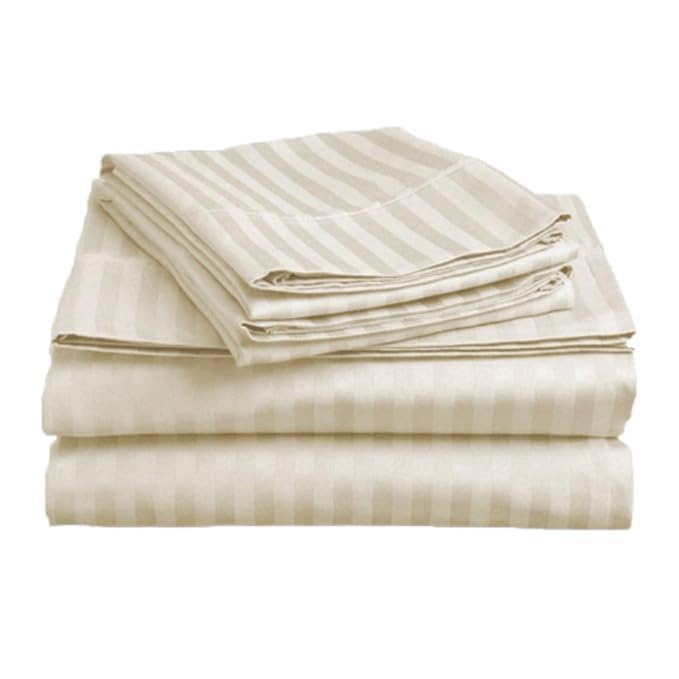 Image of Filymore King Size Bedsheet with 2 Pillow Covers, 300 TC Soft Microfiber Satin Striped Bedsheet, Cream Striped Bedcover for King Bed, Breathable & Comfortable Bedding Set (108x108 Inches)