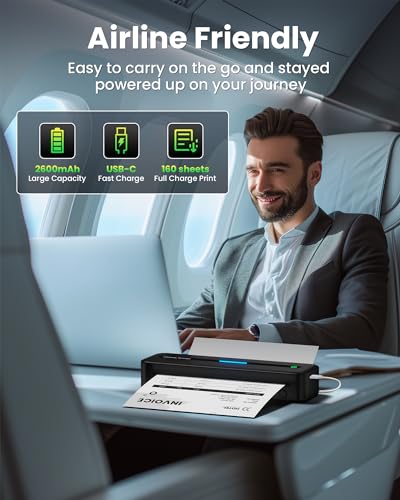 Image of Itari Portable Printer - Portable Printer Wireless for Travel, Bluetooth Printer for Android and iOS Phone, Tablet, Inkless Thermal Compact Printer for Home, School, Office, Support A4 & US Letter